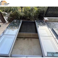 Système de toit en verre à persiennes pliantes automatiques, lanterneau coulissant électrique, cadre en alliage d'aluminium, insonorisation, éclairage naturel, ventilation
