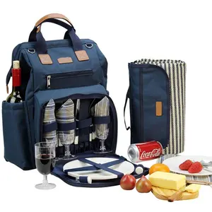 Mochila de Picnic bolsa para 4 personas con enfriador compartimento con desmontable/botella de vino juego de picnic mochila