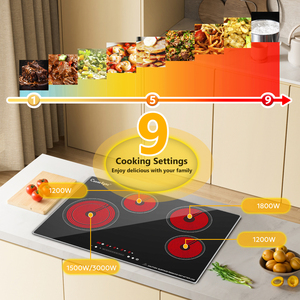 Doopen 30 In Electric Cooktop 4 <b>Burners</b> Smooth Ceramic Glass Touch Control Built-In Stove Top - Product Image 3