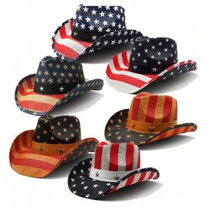 Sombrero de Vaquero Unisex de Paja con Diseño de Bandera Americana, Transpirable, Cómodo, con Ala Moldeable, para Viajes y Pesca, Uso en las Cuatro Estaciones - Product Image 3
