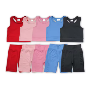 Conjuntos de Ropa para Bebés Niñas, Estilo Deportivo, 5 Colores Sólidos, Top y Pantalones Cortos, Moda Yoga - Product Image 1