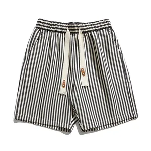 Vintage Elastic Striped Drawstring Solid Shorts Casual Above Knee Sports Mens Shorts