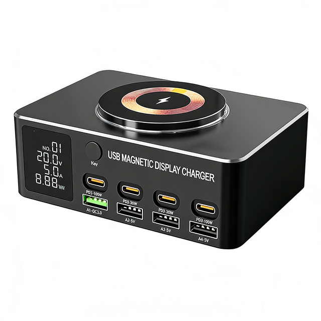 Fast Charging Charger Smart Digital Display PD 100W Magnetic Wireless Charging for Phones and Laptops Multi-port USB Charger