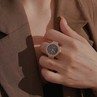 Montre à doigt mini ronde en gros avec bracelet élastique, cadran numérique, quartz, style Y2K, or rose, pour femme