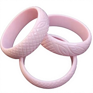 Pink Silicone Bangle Set <b>Cute</b> Leaf Pattern Unisex Fashion <b>Bracelets</b> - Product Image 1