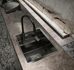 Évier de cuisine noir de bar carré moderne caché en acier inoxydable avec robinet au-dessus du comptoir Conception à cuvette unique - Product Image 2