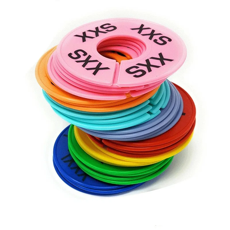 8 cores sortidas pré-impressas redondas tamanho de roupas de plástico cabide divisor de rack de roupas para tamanho xxs, xs, s, m, l, xl,