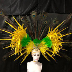 Costume de coiffe et ailes de <span class=keywords><strong>samba</strong></span> brésilienne en plumes de paon sur mesure pour vêtements de performance de scène de carnaval de Rio - Product Image 3