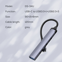 LDNIO DS-34 Estación de Acoplamiento Tipo-C 4 en 1 a Adaptador HUB USB-C, Tipo-C a USB3.0*1+USB2.0*3, Hub USB para PC, Precio al por Mayor