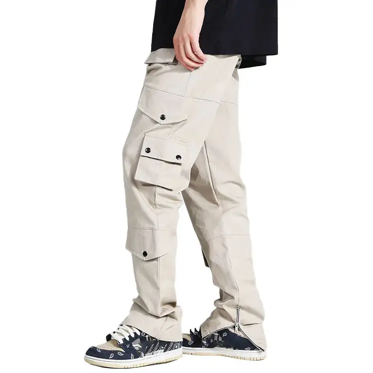 High Waist Casual Mens Cargo Pants Stacked Joggers Trousers Pants Jean Fit Twill Cargo Baggy Pants Men's With Side Pockets