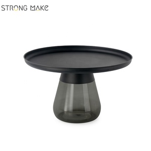 Design Contemporaneo Grigio di <span class=keywords><strong>Vetro</strong></span> di Base In <span class=keywords><strong>Oro</strong></span> Attesa Laterale <span class=keywords><strong>Tavolino</strong></span> <span class=keywords><strong>Tavolino</strong></span> Rotondo - Product Image 2