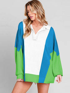 <span class=keywords><strong>Felpa</strong></span> Casual con Maniche <span class=keywords><strong>a</strong></span> Pipistrello in Cotone Personalizzata, Streetwear con <span class=keywords><strong>Collo</strong></span> <span class=keywords><strong>a</strong></span> <span class=keywords><strong>Polo</strong></span> e Blocchi di Colore - Product Image 5