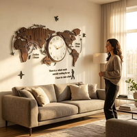 Jam Dinding Gantung 3D Peta Dunia Desain Still Life Modern, Beroperasi dengan Baterai Kuarsa, Seni Dinding untuk Ruang Tamu dan Kantor