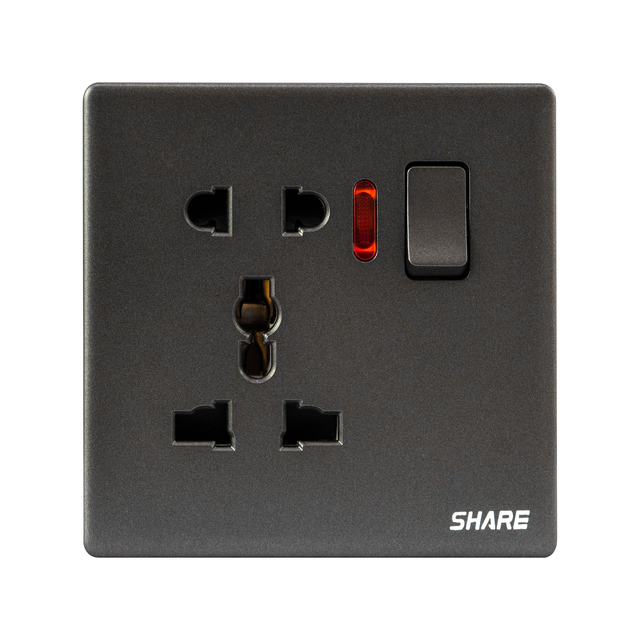 Latest Chinese UK Standard 250V 13A 5 Pins Universal Switched Wall Socket with Neon 2 Outlets for Family Use