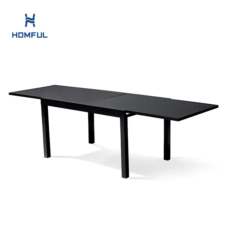 HOMFUL Outdoor Extendable Dining Table Set Aluminum Extend Folding Patio Garden Extendable Table with Tempered Glass