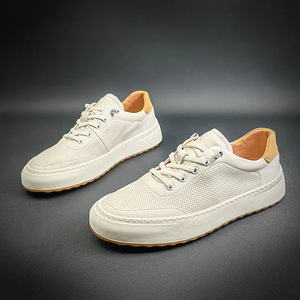 New Summer Genuine Cowhide <b>Leather</b> Men's <b>Sneakers</b> Breathable Casual Style White Shoes Lace-Up Mesh Japanese Inspired - Product Image 5