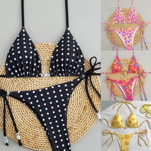 Maillot de bain bikini 3 pièces sexy à rayures avec boucle de poitrine évidée pour femme - Product Image 6