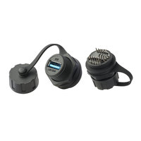 Adaptor dudukan Panel soket wanita USB 3.0 konektor tahan air IP67 USB melewati konektor USB 3.0 Tipe a wadah