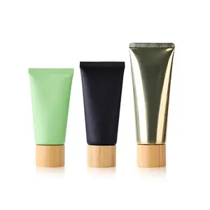 Eco friendly biodegradable custom tube shampoo hand cream lotion container bamboo lid squeeze soft cosmetic tube
