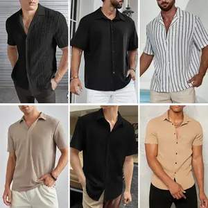 Inventario de camisas de playa para hombres casual de manga corta de moda nueva camisa para hombres estampado patrón cárdigan estilo mezcla