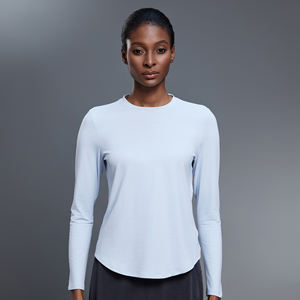 Kaus Yoga lengan panjang untuk wanita, pakaian Yoga longgar leher bulat, kaus lengan panjang, kaus olahraga kebugaran kasual ramping serbaguna, Atasan musim gugur - Product Image 5