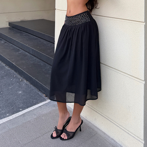 Jupe en mousseline taille haute amincissante, longueur genou, coupe trapèze, élégante pour les fêtes – Collection Hiver, Offre Spéciale - Product Image 3