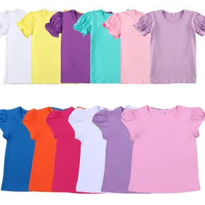 <span class=keywords><strong>Camiseta</strong></span> blanca bordada para niñas pequeñas, camisetas de manga corta de 100% algodón, camisetas con volantes para niños - Product Image 1