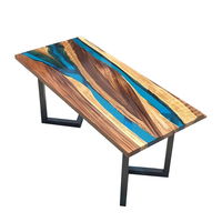 Table basse en bois massif avec mosaïque de résine époxy, table à manger en résine époxy