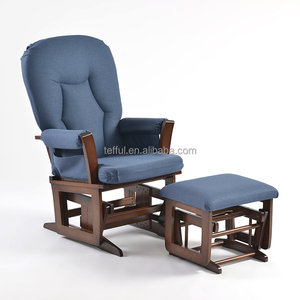 Fauteuil à bascule et à glissière écologique en bois massif avec coussin bleu-gris rembourré, idéal pour l'allaitement, pour salon et chambre à coucher (OEM) - Product Image 1