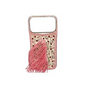 Funda Rectangular para Teléfono Móvil Hecha a Mano con Bordado de Resina y Borla Rosa de Moda para Mujer - Product Image 1