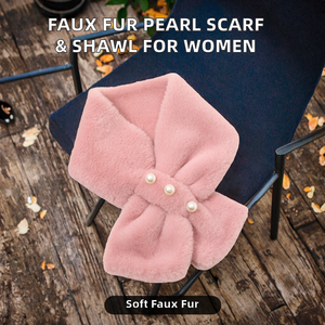 Sciarpa/Stola Invernale Corta con Collo in Pelliccia Sintetica di Coniglio e Perle per Donna - Product Image 2