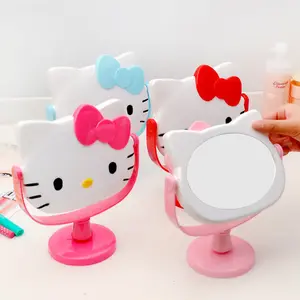 Specchio da tavolo carino Kawaii in plastica Vintage Dresser camera da letto Desktop rotondo Cartoon Girly Princess Kt specchio per il trucco con supporto