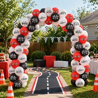 60 Ballons de Course 12 Pouces Rouge Noir Blanc Drapeau à Carreaux en Latex pour Anniversaire Garçon Fille Décoration Rapide Fête Thème Transport