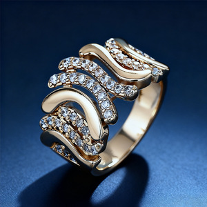 A125 Women's Cocktail <b>Ring</b> Gold <b>Crystal</b> Rhinestone Round Brilliant Cut Channel Setting Party Jewelry Fine <b>Rings</b> - Product Image 1