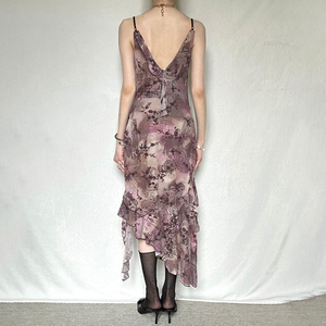 Vestido Largo Maxi de Punto Floral con Cintura Natural Fruncida para Mujer, Sexy y Chic, Ideal para Vacaciones y Fiestas, Precio Bajo al por Mayor - Product Image 6