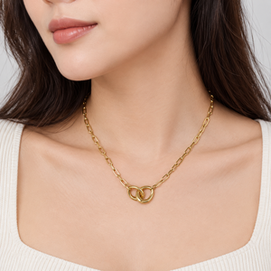 Collier pendentif minimaliste en acier inoxydable avec anneaux entrelacés plaqué or et chaîne à maillons argentés, unisexe, pour tous les jours - Product Image 5