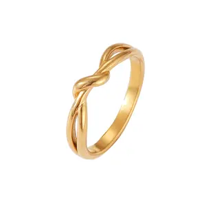Grosir Anillos Acero cincin Stainless Steel 18K Gold BERLAPIS Twist tak terhingga simpul cincin