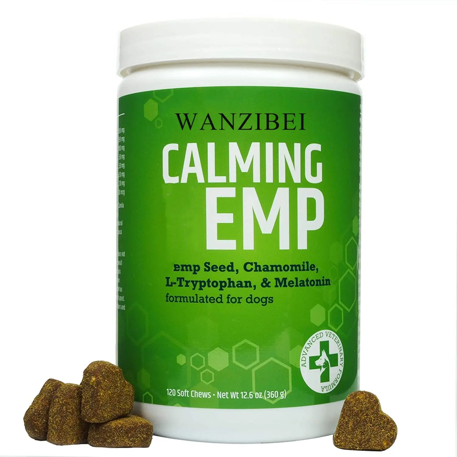 Wanzibei calmante tratamentos macios para cães, cânhamo com alívio de dor e ansiedade para cães de estimação, maçanetas, suplemento e vitamina