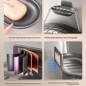 Space Aluminum Soap Storage <b>Rack</b> Oval Shape Door Wall Mounting Draining Soap <b>Dish</b> - Product Image 4