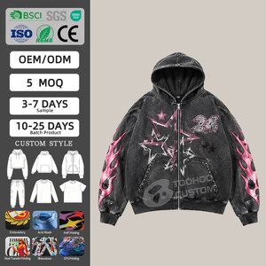 Oversized Zip-Up Hoodies Heavyweight Custom 450GSM Streetwear Boxy Fit Hoodie Vintage Stone Wash 100% Cotton Plain <b>Pullover</b> - Product Image 1