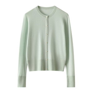 Suéter cárdigan de Color sólido de un solo pecho con cuello redondo de lana merina fina 100% para <span class=keywords><strong>mujer</strong></span> - Product Image 5