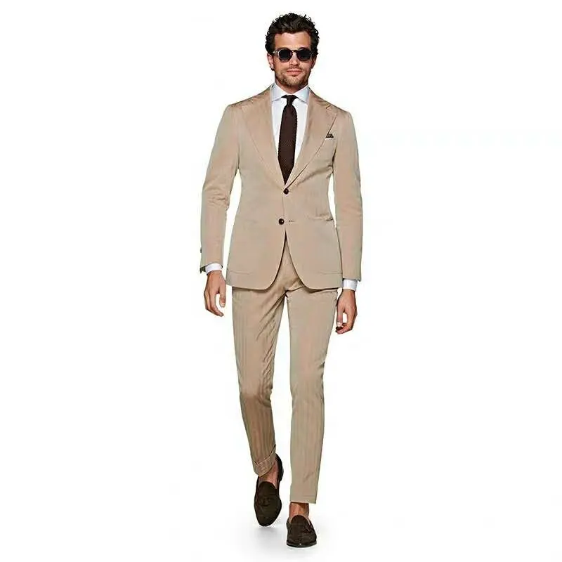 MTM made to measure slim fit man suits 2 buttons 2 pieces jacket and pants khaki suit for men