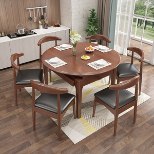 Solid Wood <b>Dining</b> <b>Table</b> And Chair <b>Set</b> 6 Piece Extendable <b>For</b> Small Apartments Living Room - Product Image 2