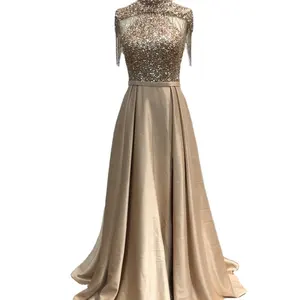 Luxury and Elegant Sequin Tassels Evening Dresses High Neck Sleeveless Plus Size Prom Dress Women Mother Of The Bride Clothing