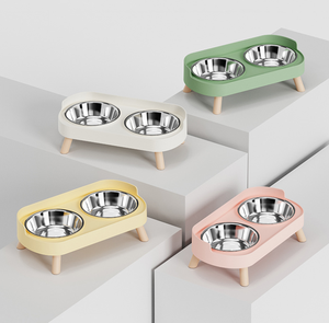 Bol double anti-renversement en acier inoxydable et plastique pour chats et chiens, protège les vertèbres cervicales, empêche les déversements, utilisation intérieure/extérieure - Product Image 1