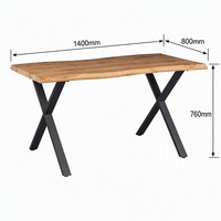 Table à manger nordique moderne 1400 mm, plateau en MDF, finition mélamine sans peinture, structure en métal noir en forme de X, écologique, pour hôtel et appartement