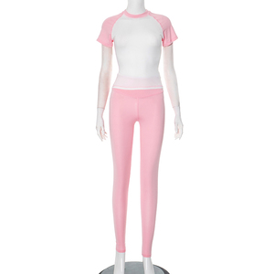 Vivibloook D25ST031 mujeres de cintura alta Fitness de manga corta traje Casual Slim Fit Yoga traje conjunto Casual 2 piezas conjunto para mujeres - Product Image 5