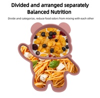 Assiettes divisées en silicone écologiques pour enfants, compatibles micro-ondes, non toxiques, avec ventouse, motif animal, faciles à nettoyer, pour repas de bébé