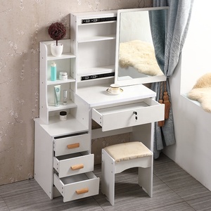 Meubles de chambre à coucher en gros, dernières créations, coiffeuse de beauté pour <span class=keywords><strong>femme</strong></span>, table de <span class=keywords><strong>maquillage</strong></span> blanche avec miroir et tabouret - Product Image 2