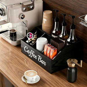 Organisateur <span class=keywords><strong>de</strong></span> station à café pour comptoir, organisateur <span class=keywords><strong>de</strong></span> bar à café en bois avec séparateurs réglables, pour dosettes K-Cup et bouteilles <span class=keywords><strong>de</strong></span> <span class=keywords><strong>sirop</strong></span> - Product Image 2